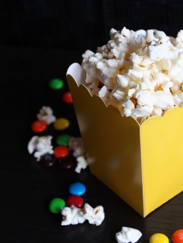 Truffle popcorn in a yellow serving box