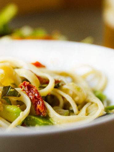 Fettuccine with Sun Dried Tomatoes and Avocado plated