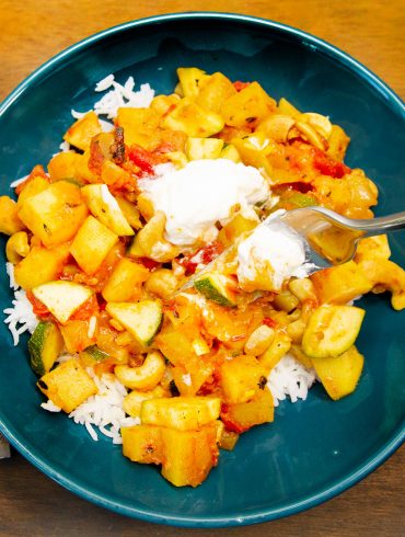 Curry vegetables with Basmati Rice plated